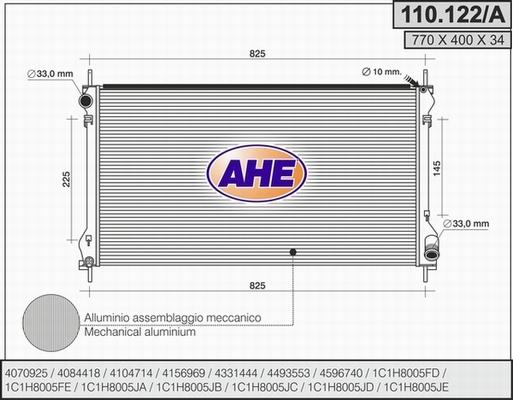 AHE 110.122/A - Radiator, engine cooling autospares.lv