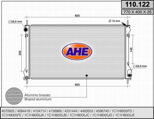 AHE 110.122 - Radiator, engine cooling autospares.lv