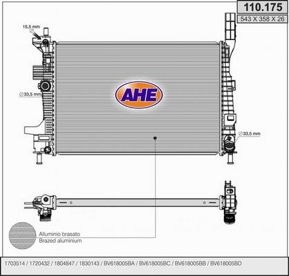 AHE 110.175 - Radiator, engine cooling autospares.lv