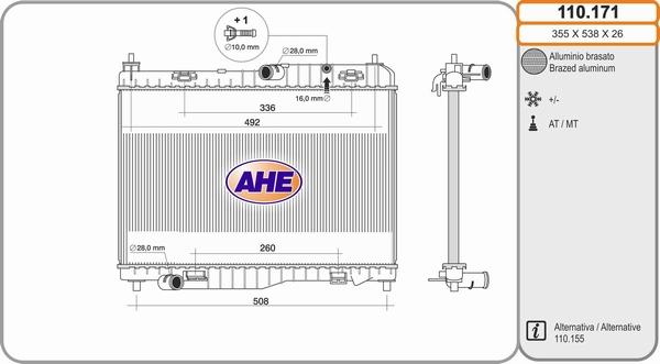 AHE 110.171 - Radiator, engine cooling autospares.lv