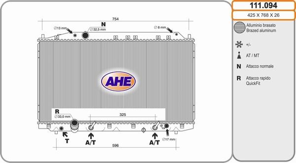 AHE 111.094 - Radiator, engine cooling autospares.lv