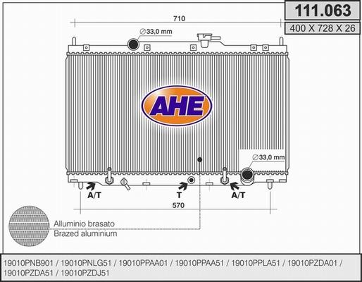 AHE 111.063 - Radiator, engine cooling autospares.lv