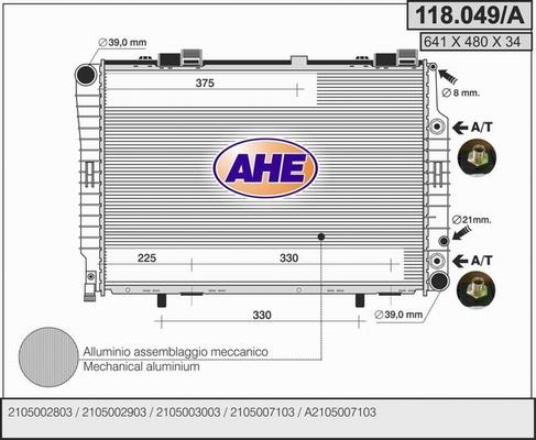 AHE 118.049/A - Radiator, engine cooling autospares.lv