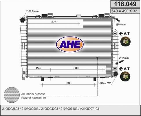 AHE 118.049 - Radiator, engine cooling autospares.lv