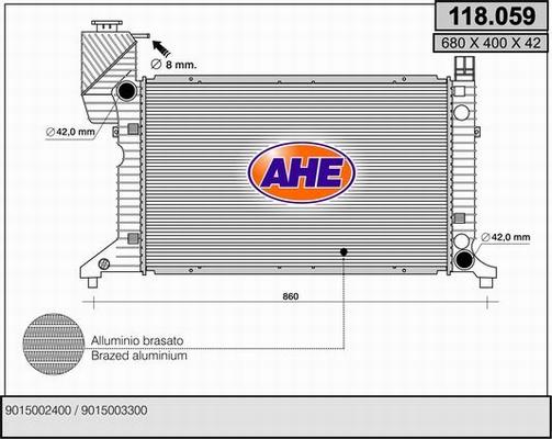 AHE 118.059 - Radiator, engine cooling autospares.lv