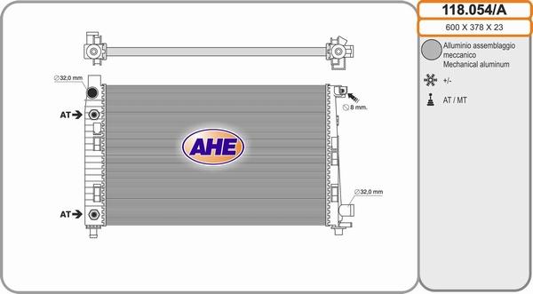 AHE 118.054/A - Radiator, engine cooling autospares.lv