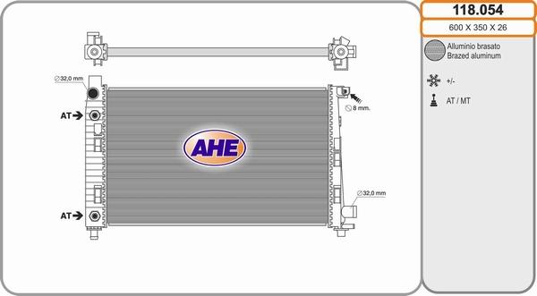 AHE 118.054 - Radiator, engine cooling autospares.lv