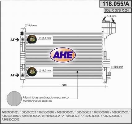 AHE 118.055/A - Radiator, engine cooling autospares.lv