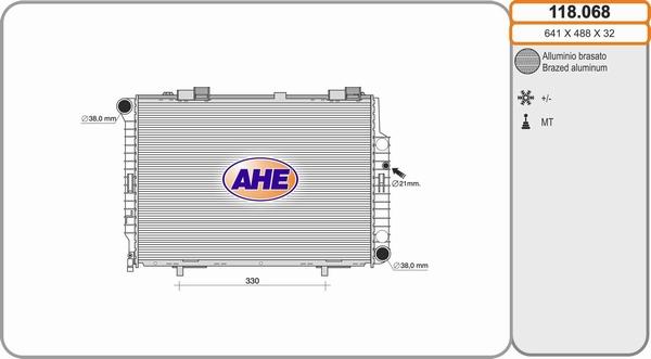 AHE 118.068 - Radiator, engine cooling autospares.lv