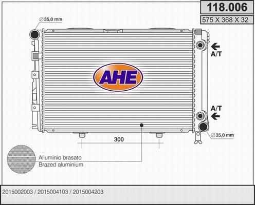 AHE 118.006 - Radiator, engine cooling autospares.lv