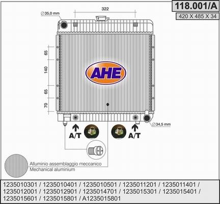 AHE 118.001/A - Radiator, engine cooling autospares.lv