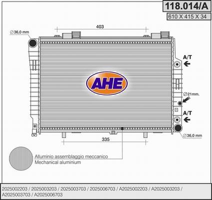 AHE 118.014/A - Radiator, engine cooling autospares.lv