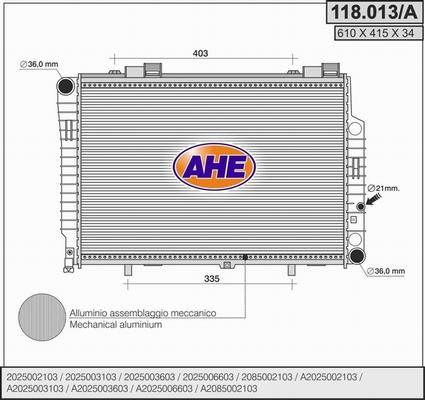 AHE 118.013/A - Radiator, engine cooling autospares.lv