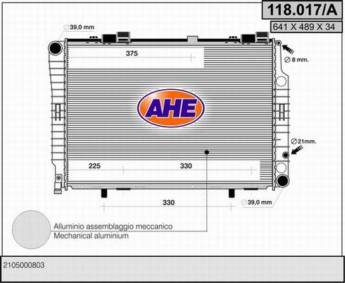 AHE 118.017/A - Radiator, engine cooling autospares.lv