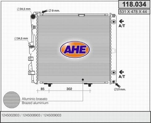 AHE 118.034 - Radiator, engine cooling autospares.lv