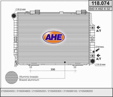 AHE 118.074 - Radiator, engine cooling autospares.lv