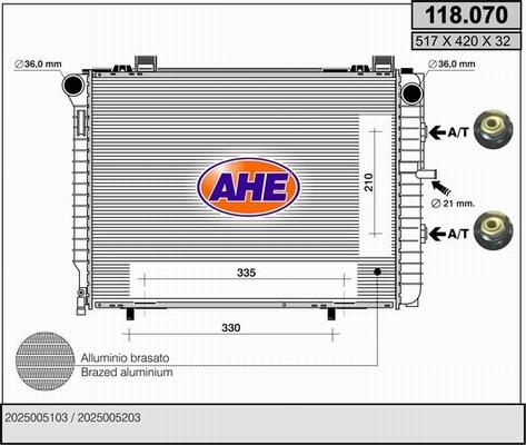 AHE 118.070 - Radiator, engine cooling autospares.lv