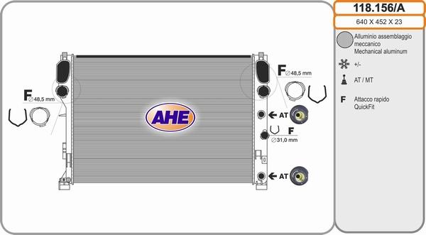 AHE 118.156/A - Radiator, engine cooling autospares.lv