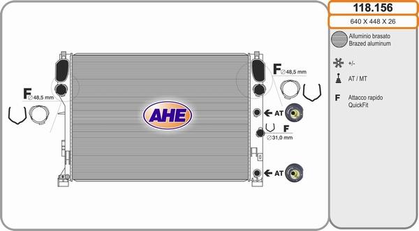 AHE 118.156 - Radiator, engine cooling autospares.lv