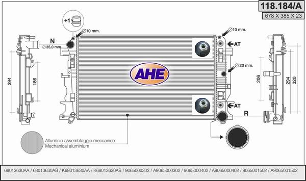 AHE 118.184/A - Radiator, engine cooling autospares.lv