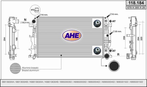 AHE 118.184 - Radiator, engine cooling autospares.lv