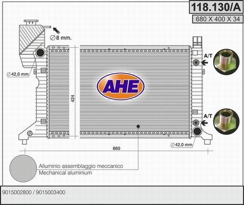 AHE 118.130/A - Radiator, engine cooling autospares.lv