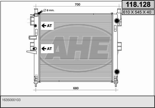 AHE 118.128 - Radiator, engine cooling autospares.lv