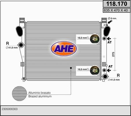 AHE 118.170 - Radiator, engine cooling autospares.lv