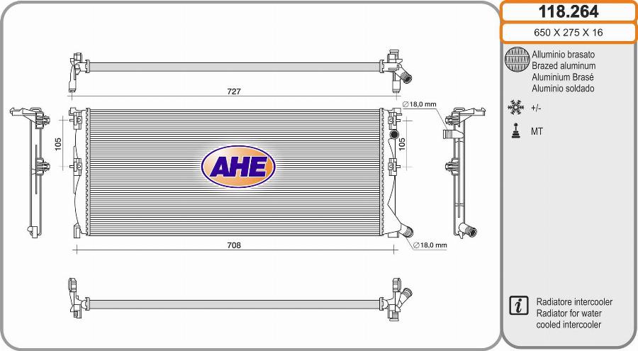 AHE 118.264 - Radiator, engine cooling autospares.lv