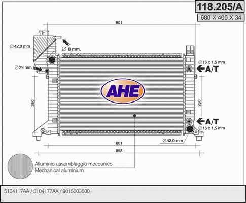 AHE 118.205/A - Radiator, engine cooling autospares.lv