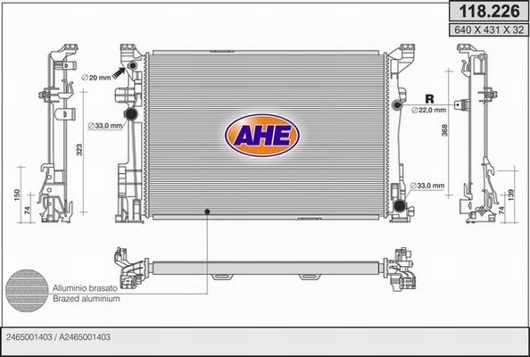 AHE 118.226 - Radiator, engine cooling autospares.lv