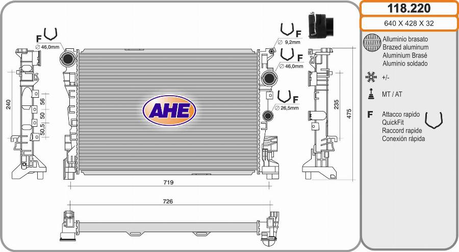 AHE 118.220 - Radiator, engine cooling autospares.lv