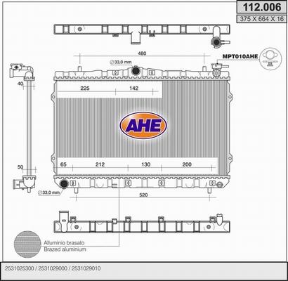 AHE 112.006 - Radiator, engine cooling autospares.lv