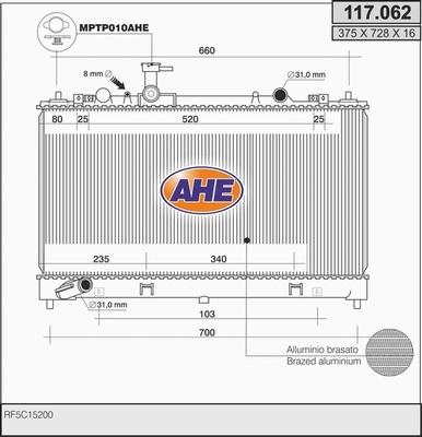 AHE 117.062 - Radiator, engine cooling autospares.lv