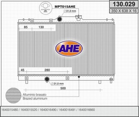 AHE 130.029 - Radiator, engine cooling autospares.lv