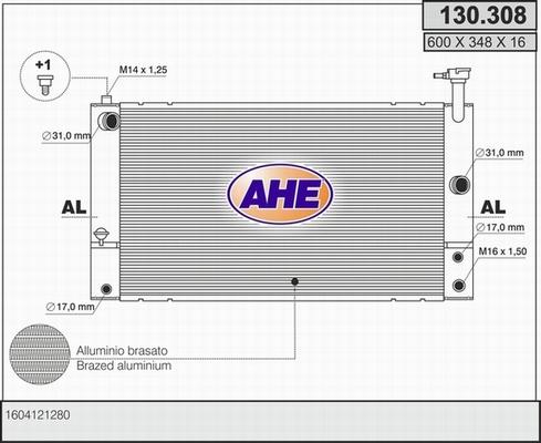 AHE 130.308 - Radiator, engine cooling autospares.lv