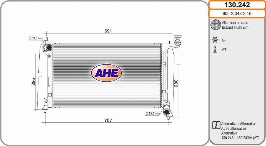 AHE 130242 - Radiator, engine cooling autospares.lv