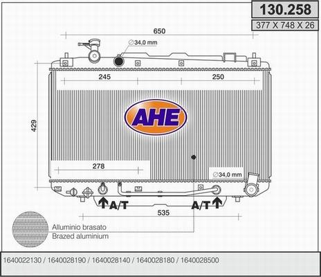 AHE 130.258 - Radiator, engine cooling autospares.lv