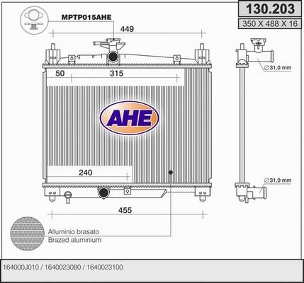 AHE 130.203 - Radiator, engine cooling autospares.lv