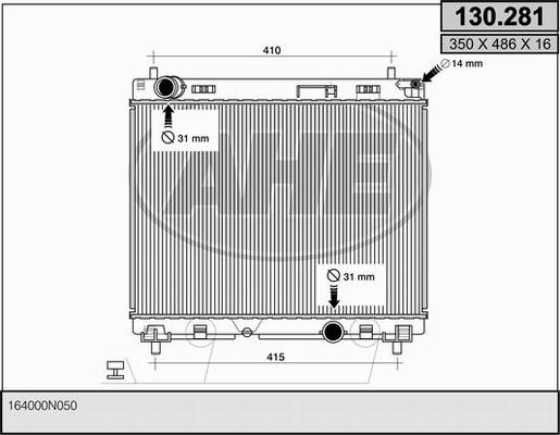 AHE 130.281 - Radiator, engine cooling autospares.lv