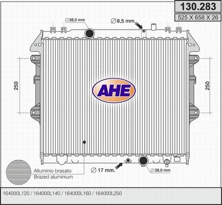 AHE 130.283 - Radiator, engine cooling autospares.lv