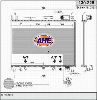 AHE 130.225 - Radiator, engine cooling autospares.lv