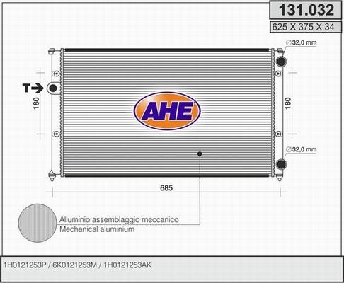 AHE 131.032 - Radiator, engine cooling autospares.lv