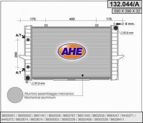 AHE 132.044/A - Radiator, engine cooling autospares.lv