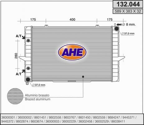 AHE 132.044 - Radiator, engine cooling autospares.lv