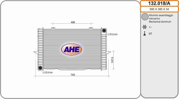 AHE 132.018/A - Radiator, engine cooling autospares.lv