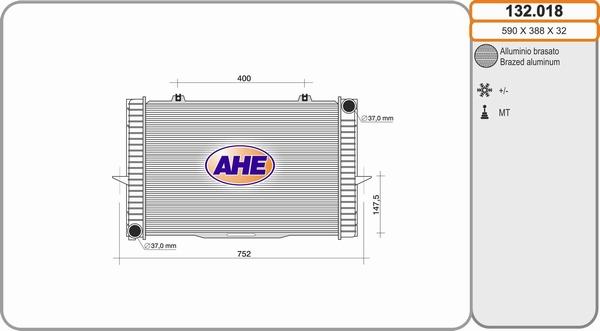 AHE 132.018 - Radiator, engine cooling autospares.lv