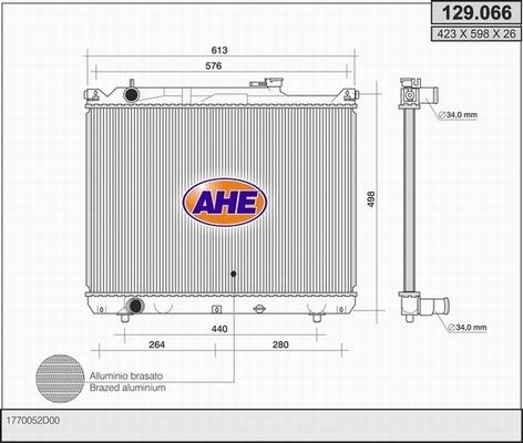 AHE 129.066 - Radiator, engine cooling autospares.lv