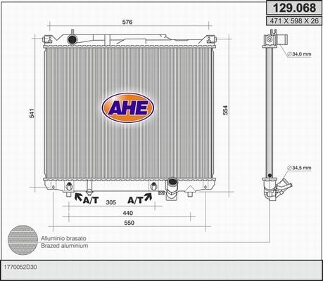 AHE 129.068 - Radiator, engine cooling autospares.lv