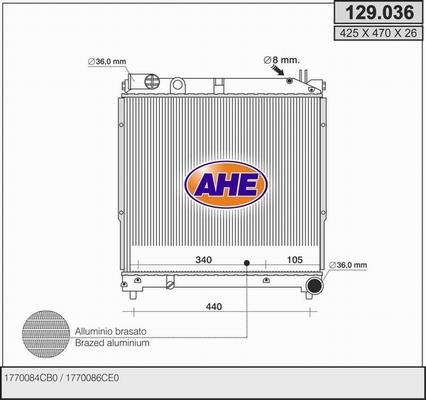 AHE 129.036 - Radiator, engine cooling autospares.lv